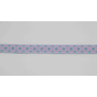 Jacquardborte 15mm Retro rosa/hellblau