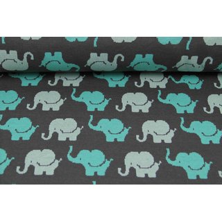 Jacquard Elefanten dunkelgrau/mint dunkel