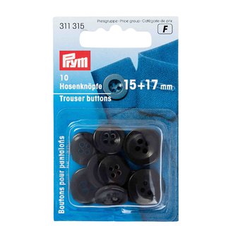 PRYM Hosenknpfe 15 + 17mm schwarz 10 Stck