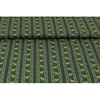 Baumwolle Trachten-Serie Hirsche liniert olivgrün