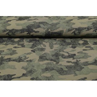 French Terry camouflage used-look khaki