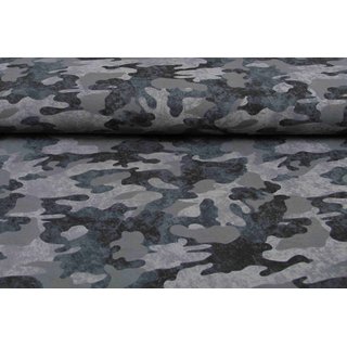 French Terry camouflage used-look grau/schwarz