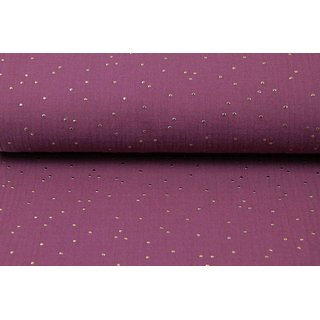 Musselin glänzende Gold-Dots aubergine dunkel