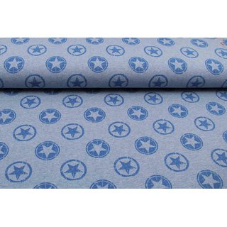 French Terry Star-Stamp aquablau meliert