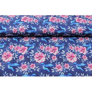 French Terry Digitalprint Kolibri floral Jeans-Optik...