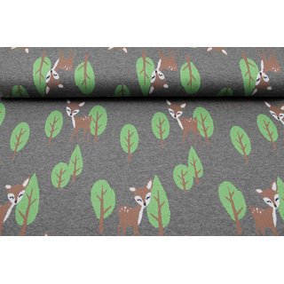 Jacquard Rehe im Wald grau meliert