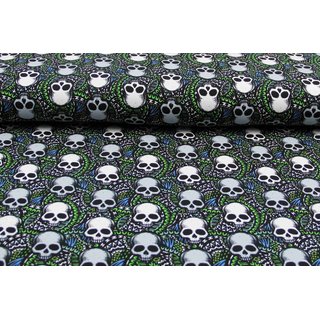 French Terry Flowy Skulls grn/blau