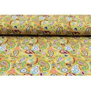 French Terry florales Paisley messinggelb