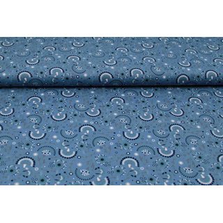 Baumwolle SPRING Pfauenblumen pastellblau dunkel
