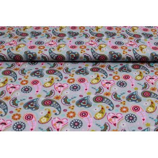 Baumwolle Paisly & Blumen hellgrau