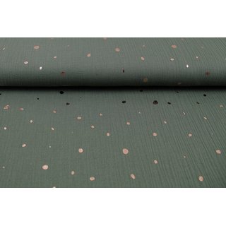 Musselin mixed GOLD-DOTS army-oliv