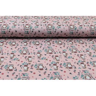 Jersey Eulen mit Blüten dusty rose
