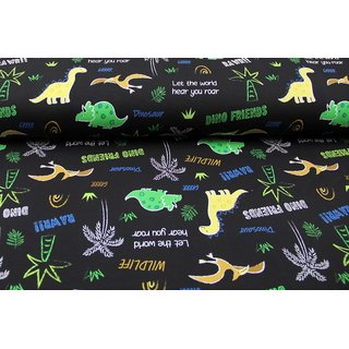 French Terry Digitalprint Dino schwarz