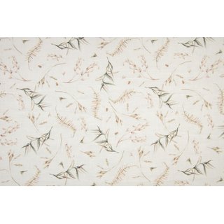 Musselin Digitalprint Blätter taupe/offwhite