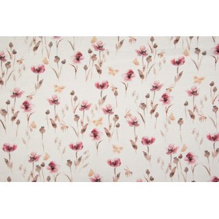 Musselin Digitalprint rötliche Blumen offwhite