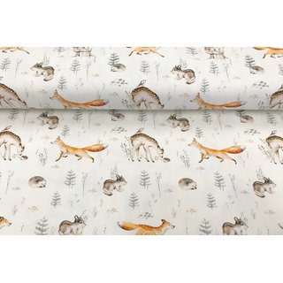 Jersey Digitalprint Aquarell Fuchs, Hirsch und Co. ecru