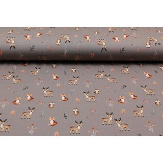 Jersey Digitalprint Tiere aus dem Wald taupe