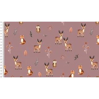 Jersey Digitalprint Tiere aus dem Wald aubergine-beere