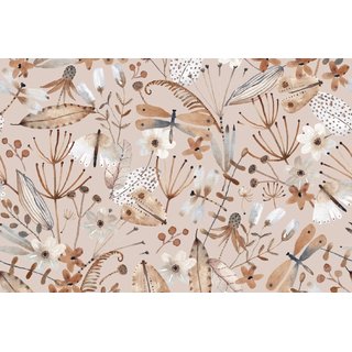 Jersey Digitalprint Floral mit Libellen beige hell